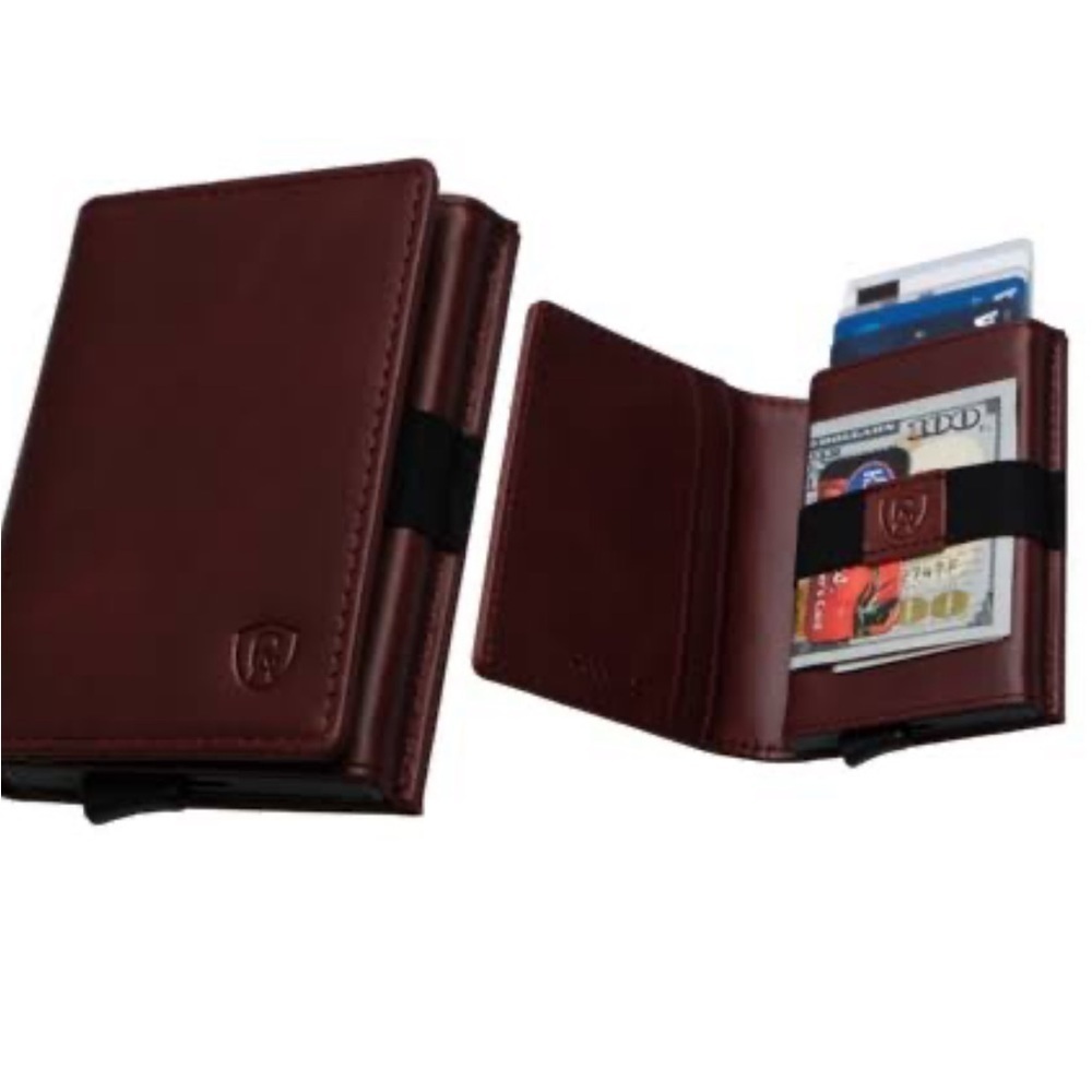 Slim Brown Leather Wallet RFID Protection Quick Release Cards Technology,